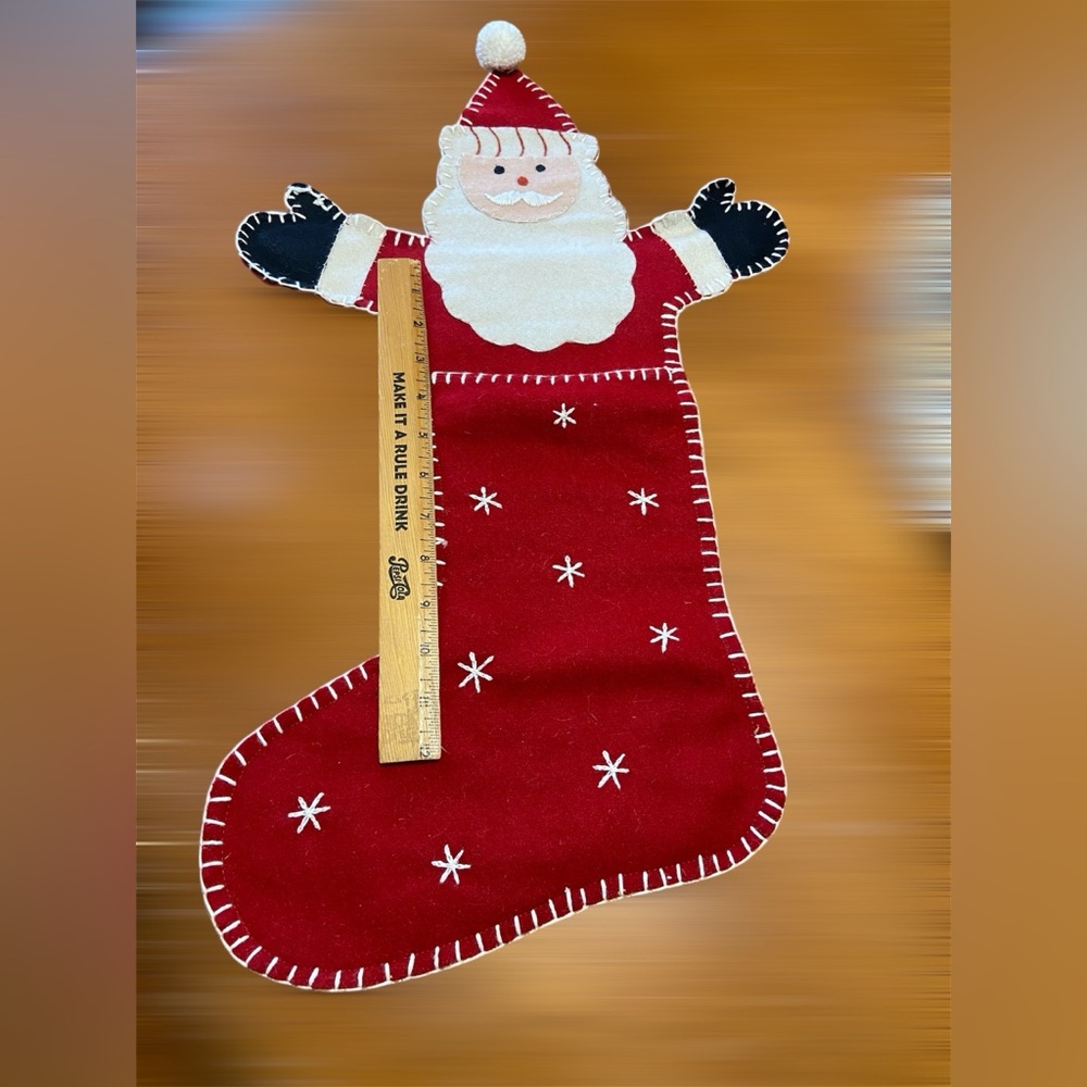 Vintage Handmade Red Felt Santa Claus Christmas Stocking